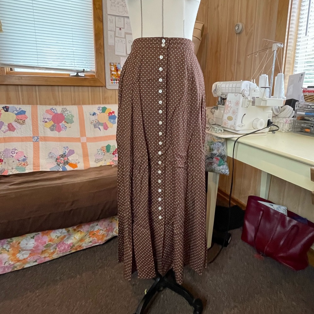 Brown Polka Dot Gored Midi Skirt | Vintage